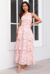 Whispering Waters One Shoulder Maxi Dress Pink