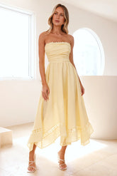 Visit The Moon Strapless Midi Dress Yellow