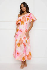 Swan Kiss Off Shoulder Maxi Dress Pink