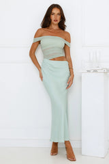 Velvet Sky Off Shoulder Mesh Maxi Dress Sage