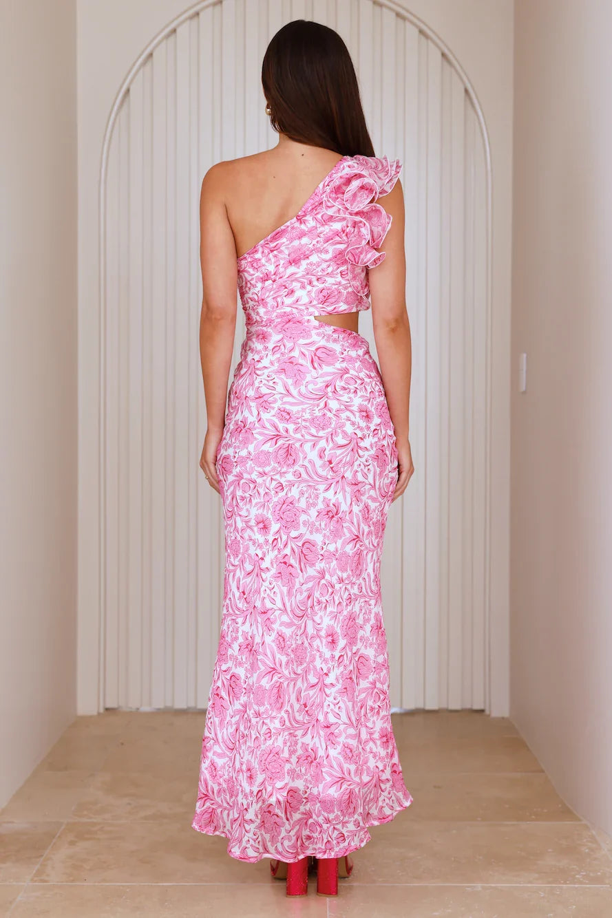 Uplifted One Shoulder Maxi Dress Pink