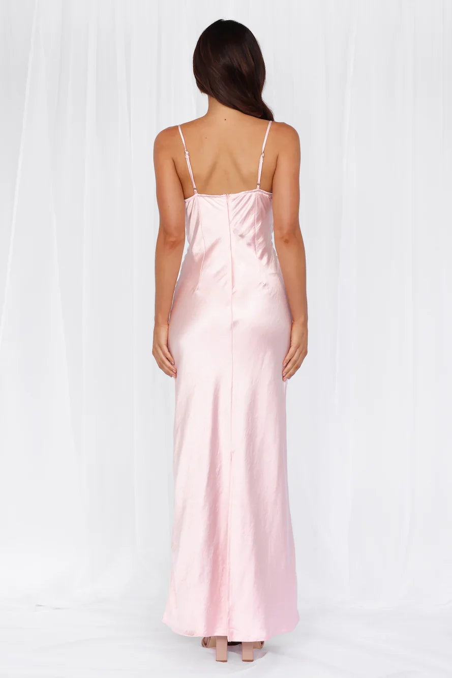 The Madeline Cowl Satin Maxi Dress Pink