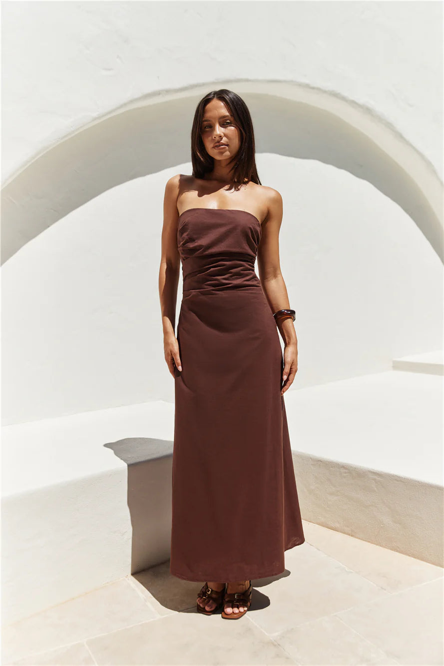 Yasmin Strapless Maxi Dress Brown