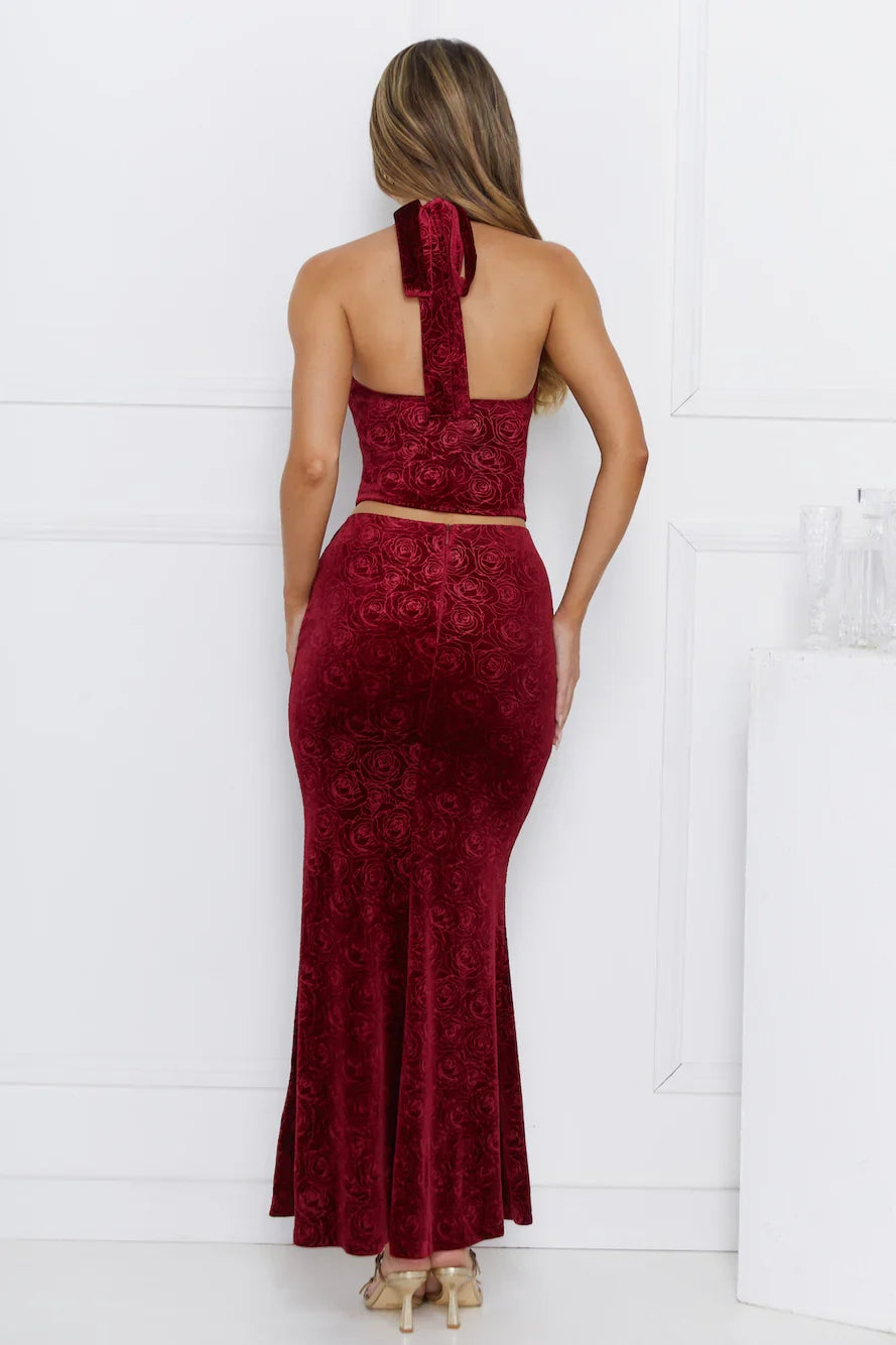 Velvet Gaze Maxi Skirt Burgundy